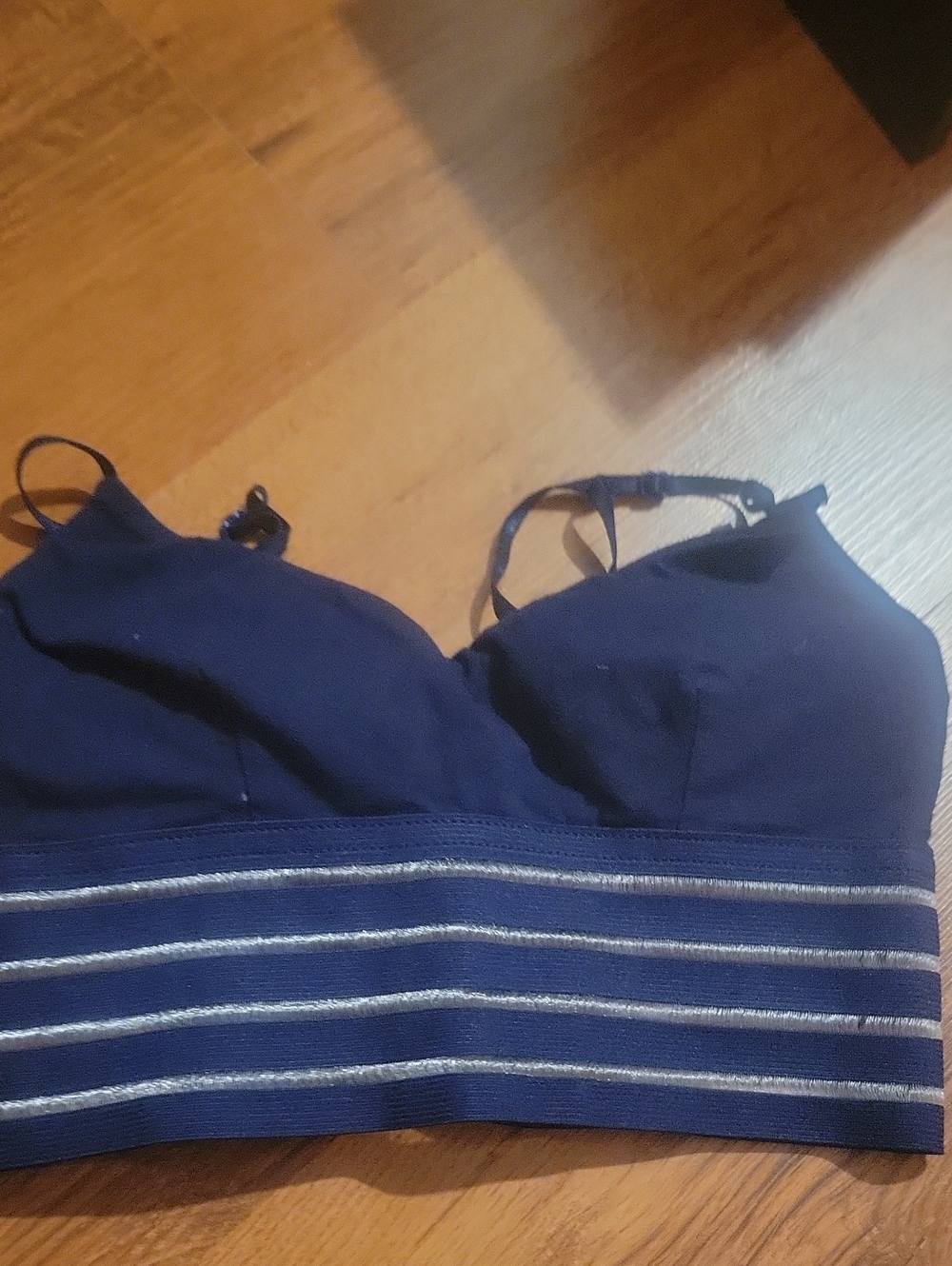 Cute Booty Lounge Navy Blue Crop Bralette with Silver Stripes